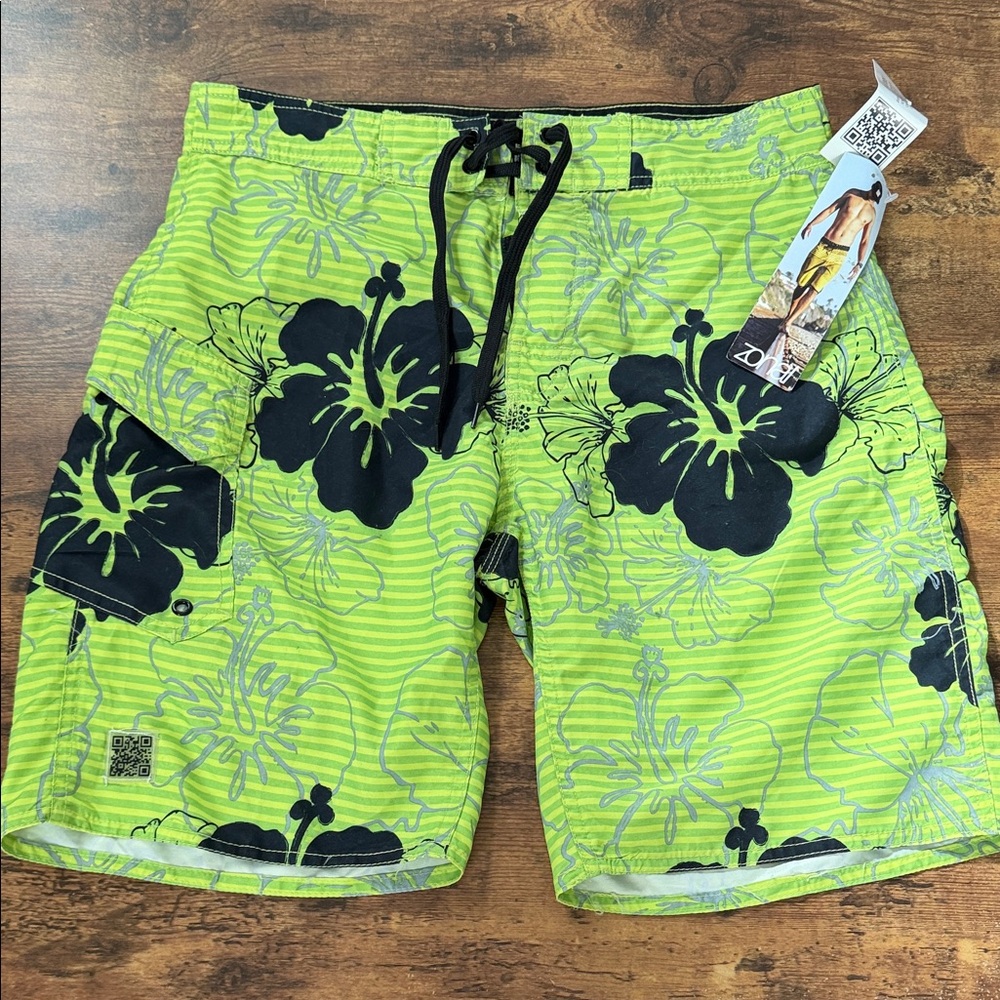 Lime Green Floral Men's Board Shorts